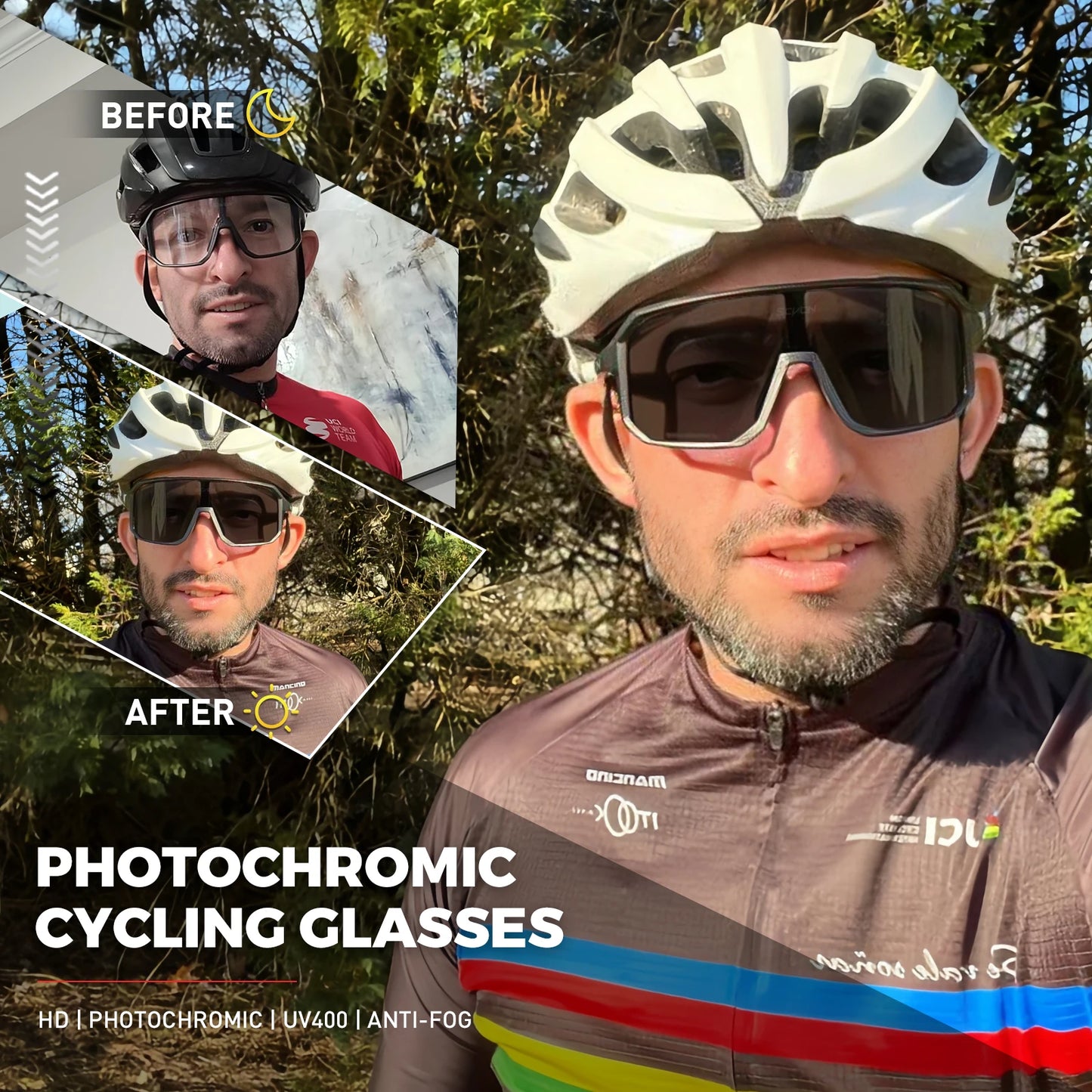 SCVCN Photochromic Cycling Glasses Bike Mountain Bicycle Golf UV400 Sunglasses Sport Protection Glasses for Men Women Baseball