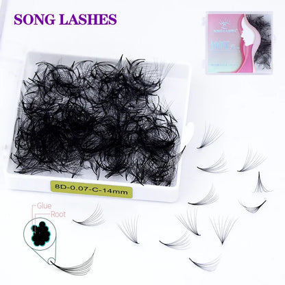 SONG LASHE 3D-5D 07/10 Thickness Narrow  Pointy Base Loose Fans Thin Stem Volume Lash Cluster Professional Eyelash Extensions
