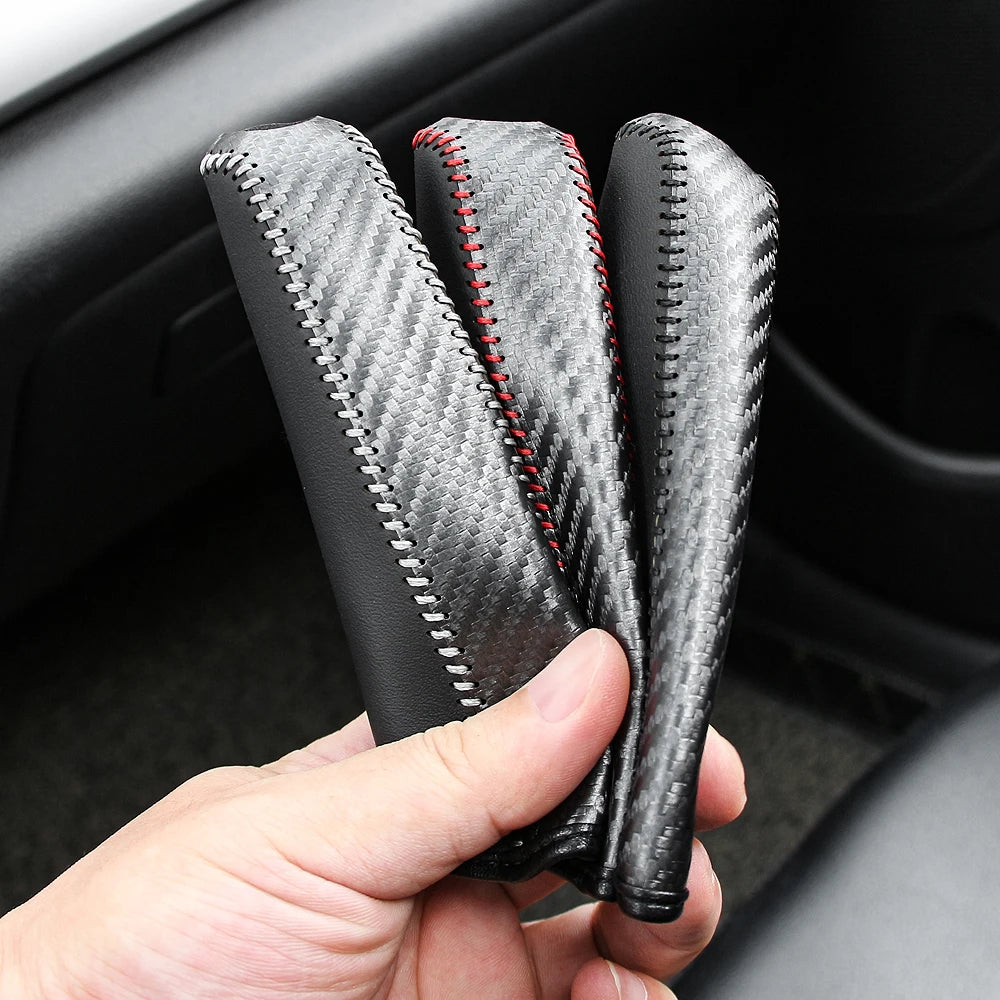 Carbon Fiber Car Leather Handbrake Cover Protective Sleeve Hand Brake Protection Car Interior Accessories