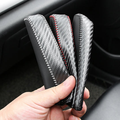Carbon Fiber Car Leather Handbrake Cover Protective Sleeve Hand Brake Protection Car Interior Accessories