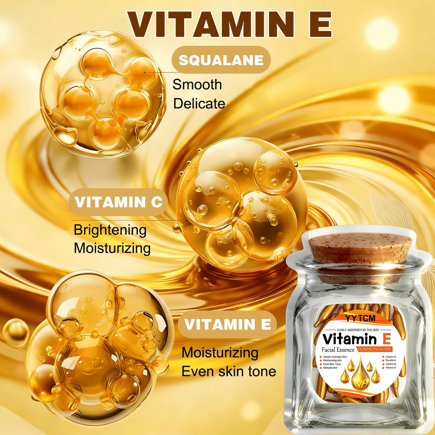 Vitamin E Deep Moisturizing Capsule Essence–Hydrates Smooths Skin. Formulated Squalane Vitamin 18/30/48/60/90/180 Capsules
