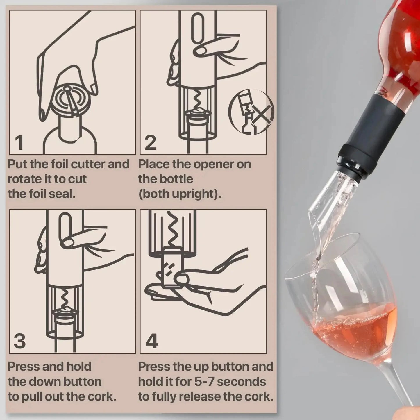 HOMEFISH Electric Wine Bottle Opener Automatic Red Wine Corkscrew Rechargeable Wine Opener One-click Button Wine Tools