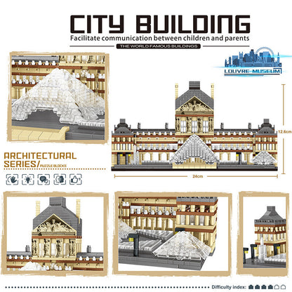 Knew Built Louvre Micro Mini Building Blocks for Adult, Architecture Toys Set, Construction, Arc Triomphe Eiffel Assembly Bricks
