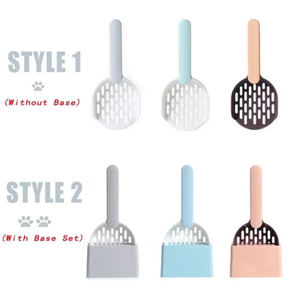 Cat Litter Scoop Set with Base Long Handle Clashing Cat Poop Tool High-Grade ABS Plastic Durable Kitten Toilet Cleaning Tool Pet