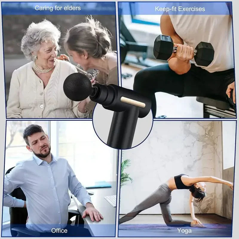 Portable Fascial Massage Gun Electric Percussion Pistol Massager Body Relaxation With LED Touch Screen 4Replaceable Massage Head
