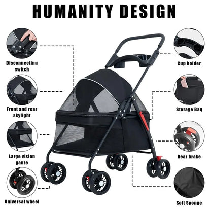 Pet Stroller Dogs Cats Teddy Bear Baby Stroller Small Pet Stroller Light and Foldable Suitable Outdoor Travel Dog Cat Supplies