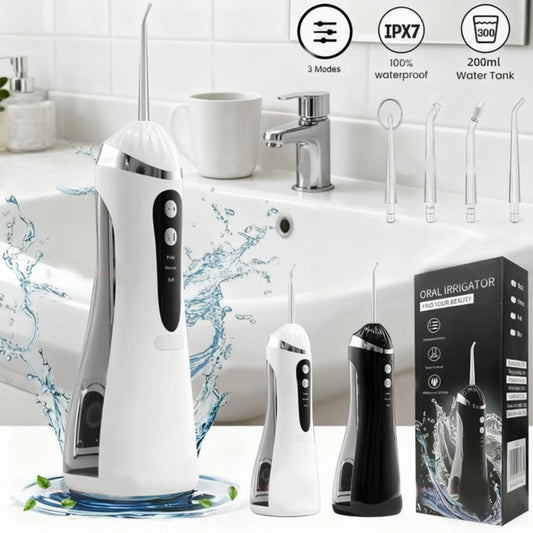 Portable Oral Irrigator 200ML Water Flosser Teeth Whitening 3 Modes Rechargeable Waterproof IP65 Dental Care Jet Floss
