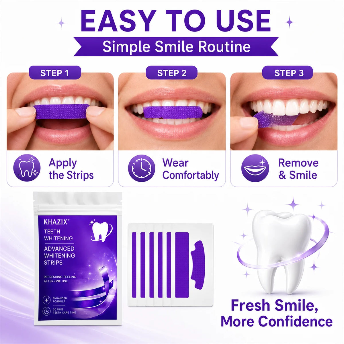 7PCS Teeth Whitening Strips for Whiter-Looking Smile, Flexible Tooth Strips Easy to Apply for Daily Cosmetic Care