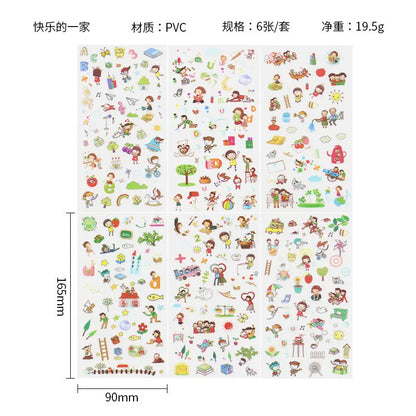 6Pieces/Set Transparent Pvc Waterproof Cartoon Sticker DIY Hand Account Decorative Stickers Kawaii Phone Cup Stickers