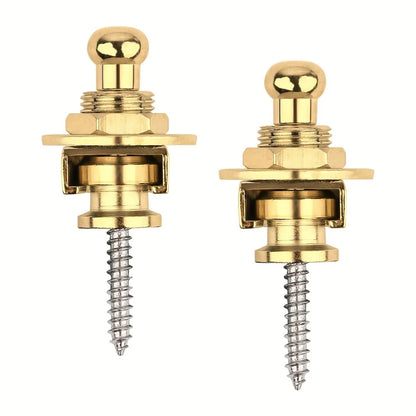 2pcs premium alloy guitar with lock strap, gold and black, safe and stylish for acoustic guitar, electric guitar and bass