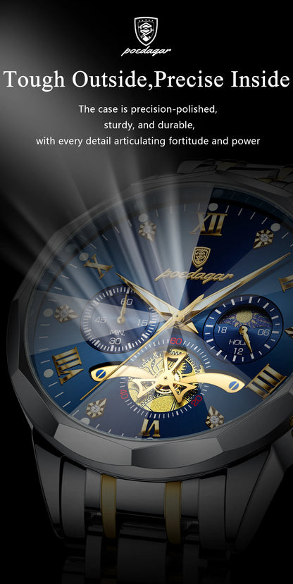 POEDAGAR Luxury Original Men Watch Waterproof Luminous Chronograph Man Wristwatch Stainless Steel Quartz Top Men's Watches Reloj