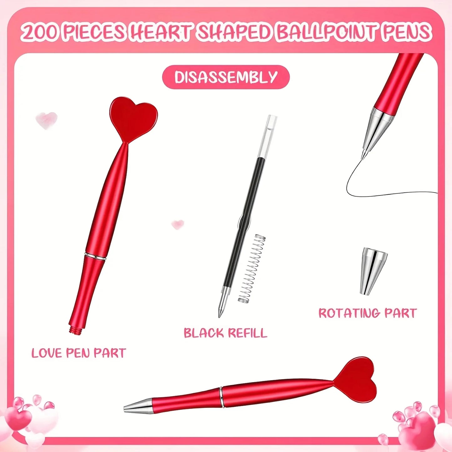 12pcs Valentine's Day Heart Shape Pens Black Gel Ink Rollerball Pens for Office School Supplies Gift Kids Ballpoint Pens