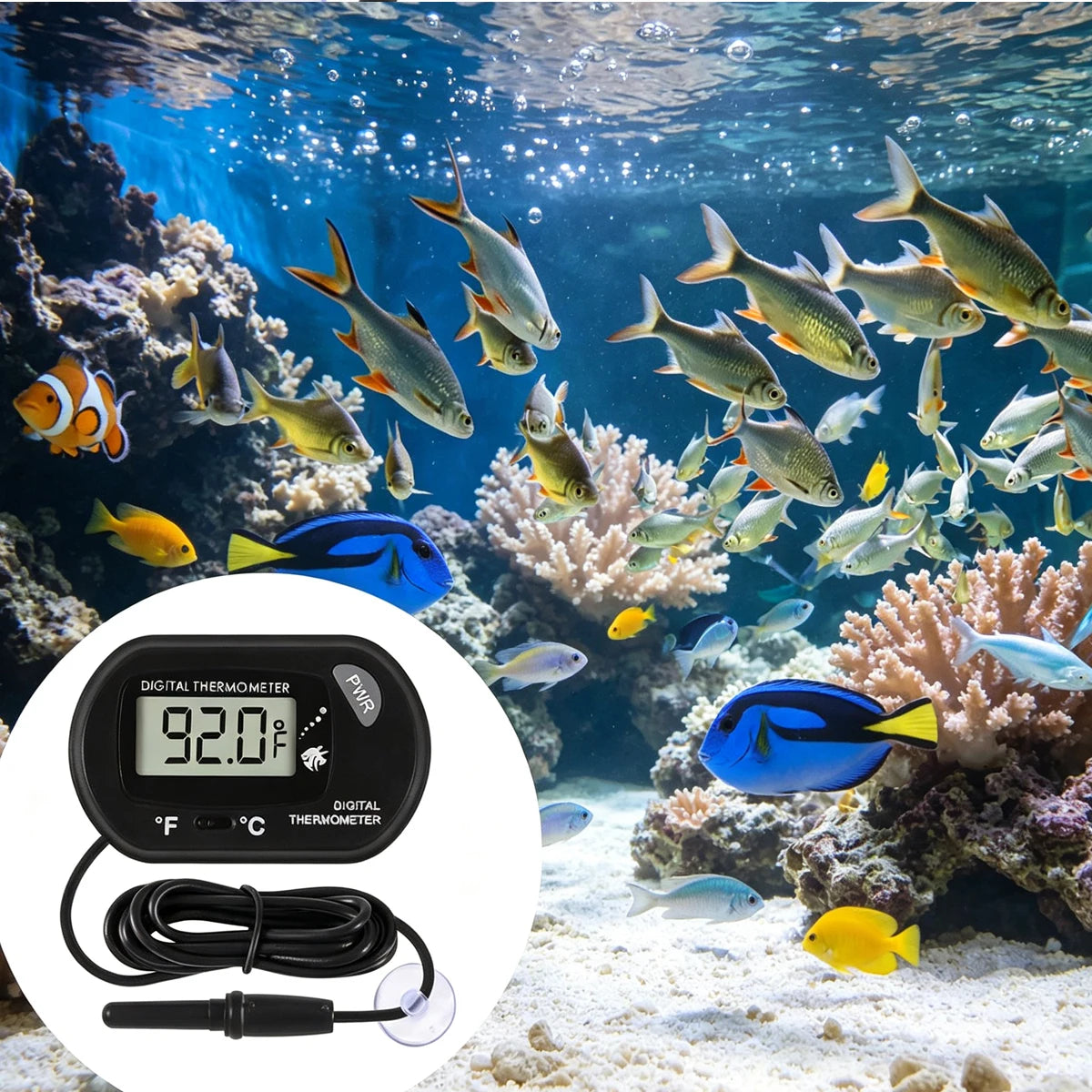 Digital Aquarium Thermometer With Suction Cup Accessories for 200 Liter Fish Tanks Pool Glass Heat Meter the 10-liter Terrarium