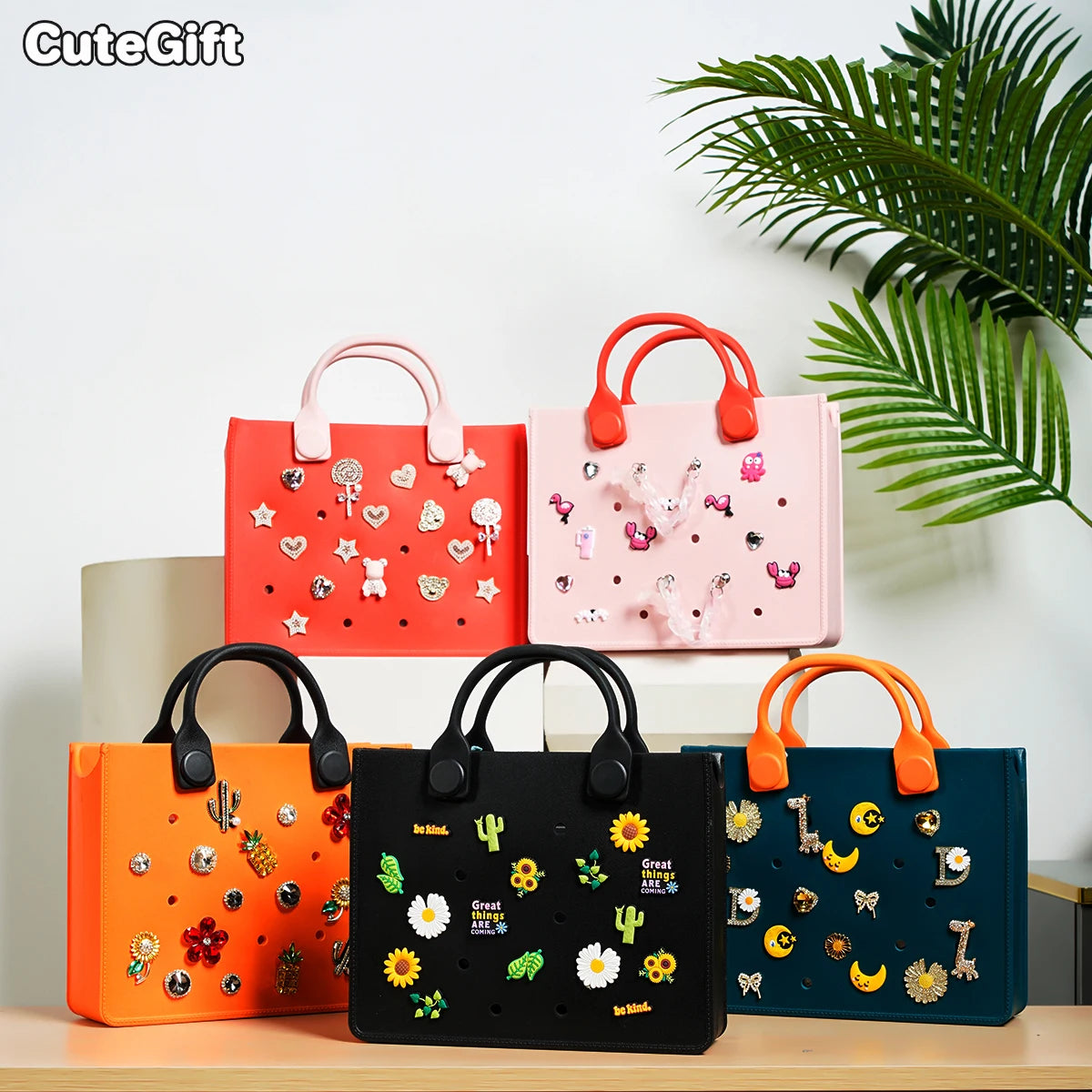 EVA Large Leather Shoulder Bag Handbag Tote Bag Storage for Women Casual Waterproof Beach Bag Hole Fit Charm Fashion Storage Bag