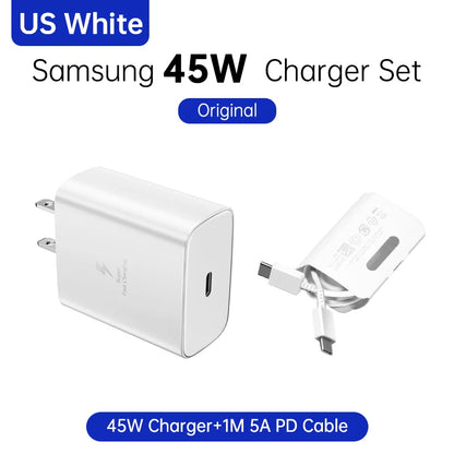 SAMSUNG Charger PD 45W Super Fast Charging Original 25W Wall Charger 5A Type C Cable Galaxy S26 S25 S24 S23 Ultra A54 A53 Note20