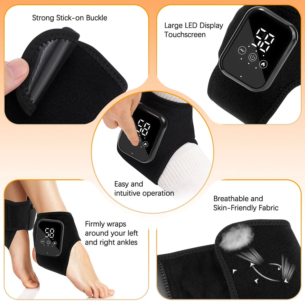 Cordless Heating Ankle Wrist Brace Vibration Massager Electric Hot Compress Massage Ankle Guard Wristband Hand Foot Protector