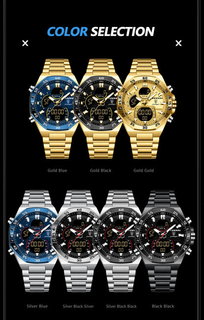 POEDAGAR Top Men Clock LED Luminous Waterproof Week Date Military Man Wristwatch Electronic Stainless Steel Quartz Men's Watches