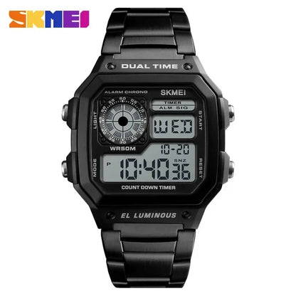 SKMEI 1335 Digital Watch for Men Retro Sports Waterproof Chrono Electronic Mens Wristwatches Stainless Steel Clock Reloj Hombre
