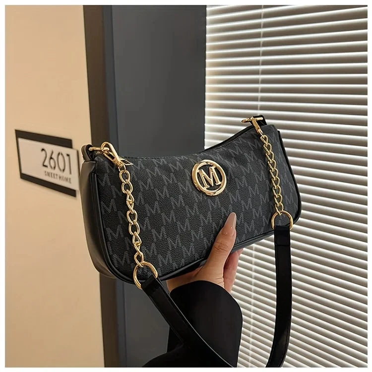 Women's Trendy Shoulder Bag with Belt Decoration Retro Underarm Handbag for Commuting