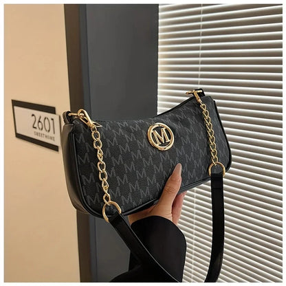 Women's Trendy Shoulder Bag with Belt Decoration Retro Underarm Handbag for Commuting