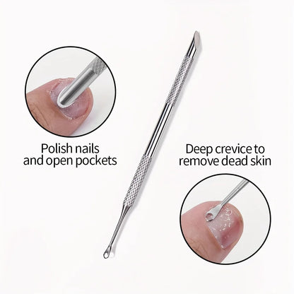 1/2pcs Stainless Steel Cuticle Pusher Nail Care Tool, Multifunctional Dead Light Beige Remover, Foot Pedicure and Manicure File