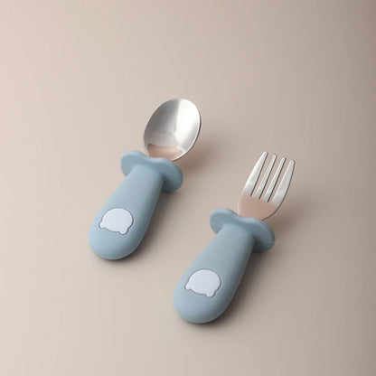 Baby Panda Shape Silicone Spoon and Fork Stainless Steel Baby Feeding Spoon
