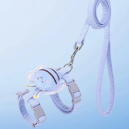 Cat Harness Leash Collar Set Adjustable Cartoon Bee Double Layer Dog Harness for Small Medium Pet Collar Leash Outdoor Walking
