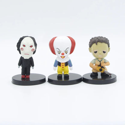 10 Pieces / Set Horror Film Series Jason Freddy Clown Action Figure Toys PVC Model Halloween Gift Vinyl Figurine Doll Gift