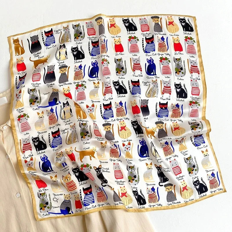 53cm Silk Printed Hijab Scarf for Women Silk Floral Print Small Scarf Fashionable and Versatile Scarf Neck Protector Hijab