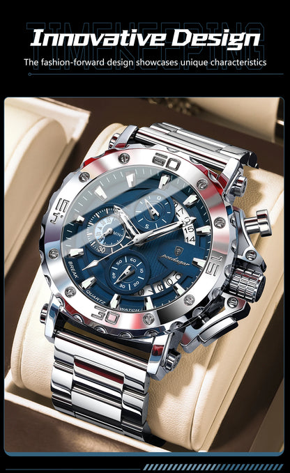 POEDAGAR Luxury Men's Watch Calendar Luminous Waterproof Man Clock Chronograph Stainless Steel Quartz Watches For Men Reloj Gift