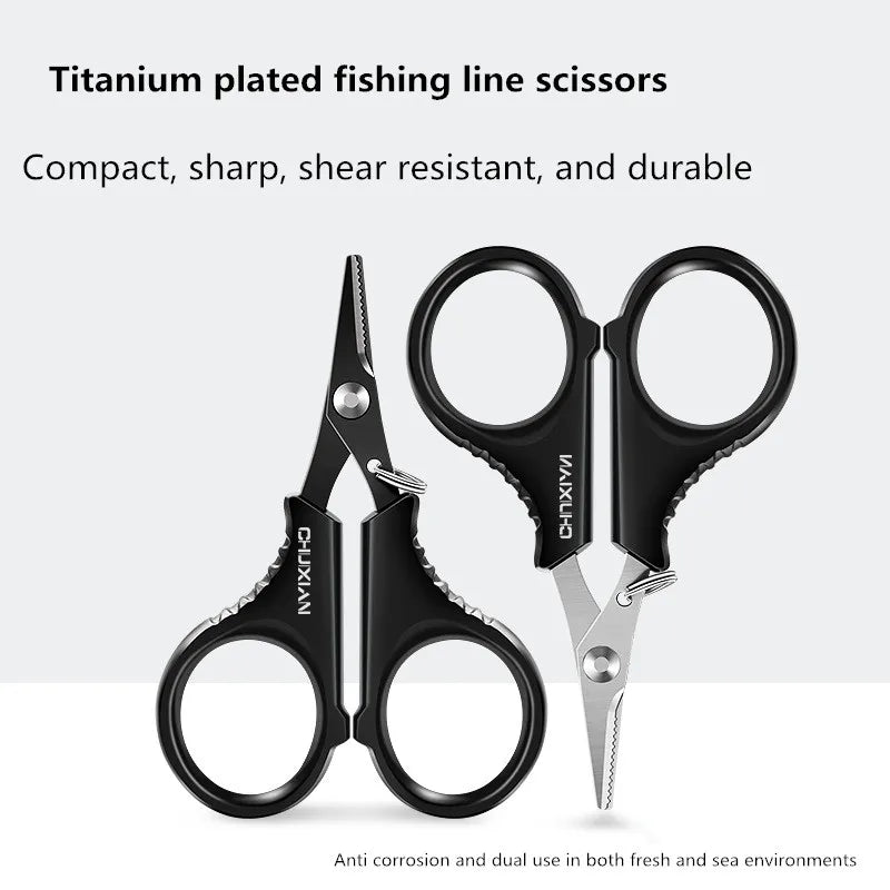 Titanium coated stainless steel fishing scissors pliers for cutting PE braided wire, carp outdoor fishing tool accessories
