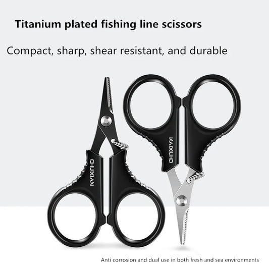Titanium coated stainless steel fishing scissors pliers for cutting PE braided wire, carp outdoor fishing tool accessories