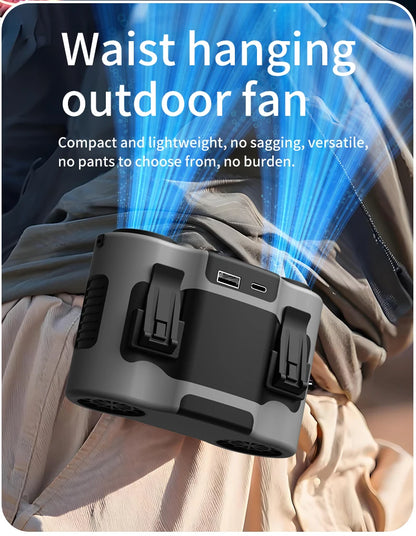 Portable Waist Clip Fan Mini USB Charging Hanging Fan with LED Flashlight Outdoor Single/dual Air Outlet Fan 20000/10000Mah F6/7