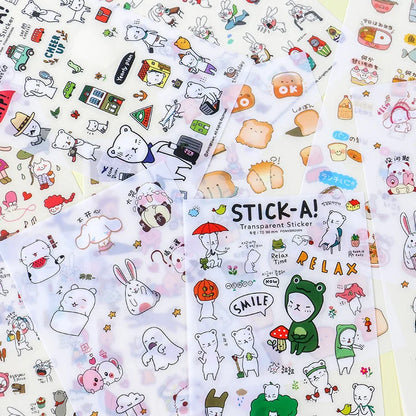 6Pieces/Set Transparent Pvc Waterproof Cartoon Sticker DIY Hand Account Decorative Stickers Kawaii Phone Cup Stickers