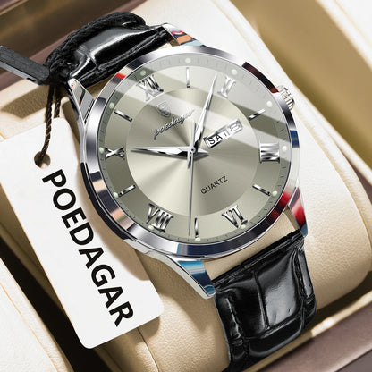 POEDAGAR Business Brand Men Clock Waterproof Luminous Date Week Fashion Man Wristwatch Leather Luxury Men's Quartz Watches Reloj