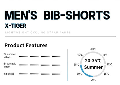 X-TIGER Men's Cycling Shorts Long Distance Riding Bib Shorts Pro Men's Cycling Shorts High Density Foam Cushion 5 CM Leg Gripper