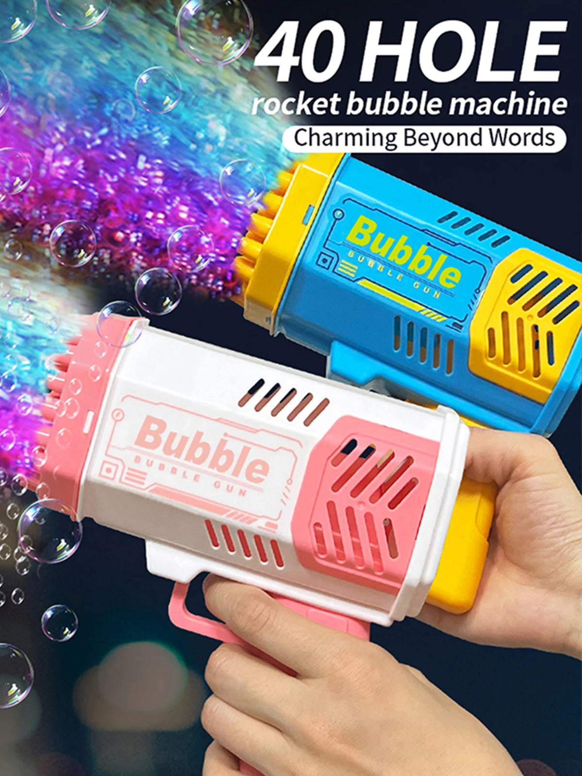 40 hole handheld massive foaming space light bubble machine electric children's toys without battery without bubble water