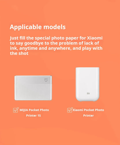 Original 100% Xiaomi ZINK Pocket Printer Paper Self-adhesive Photo Print 50pcs Sheets Xiaomi 3-inch Mini Pocket Photo Printer CN