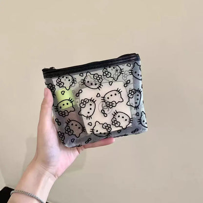 Transparent Mesh Hello Kitty Coin Purse Cartoon Style Fashionable, Simple Portable Makeup Bag Headphone Storage Bag Holiday Gift