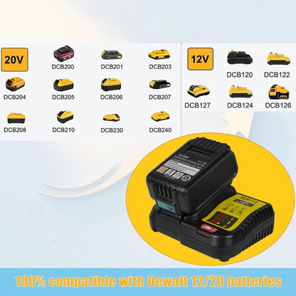 DCB112 Battery Charger For Dewalt 10.8V 12V 14.4V 18V 20V DCB206 DCB205 DCB204 DCB203 DCB120,DCB107 DCB115 DCB105(No battery)