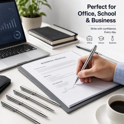 5/10/20Pcs Stainless Steel Ballpoint Pens, Silver Metal Medium Nib Smooth Twist Writing Pens for Office School
