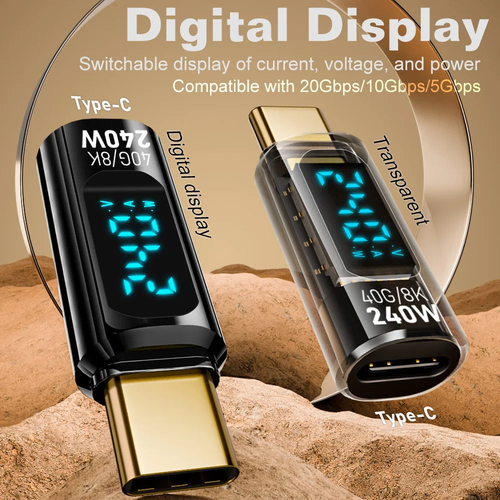 40Gbps USB4 Type C Adapter Digital Display USB 4 80Gbps Thunderbolt 4/5/3 Cable Connector USB-C to USB-C OTG 240W 8K for Laptop