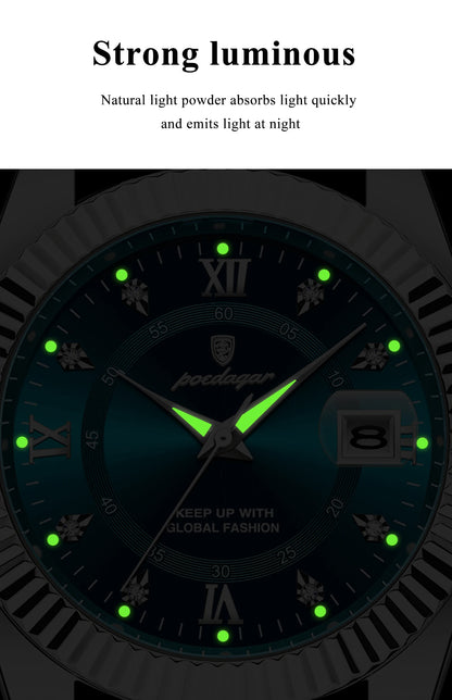 POEDAGAR Original Men Wristwatch Waterproof Luminous Date Business Man Clock Stainless Steel Quartz Military Men's Watches Reloj