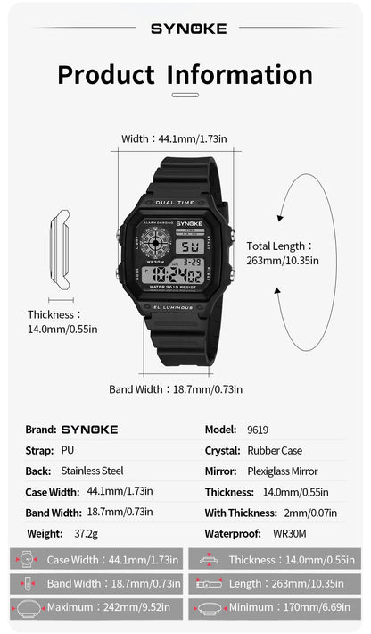 SYNOKE Military Digital Watches Men Sports Luminous Chronograph Waterproof Male Electronic Wrist Watches Relogio Masculino