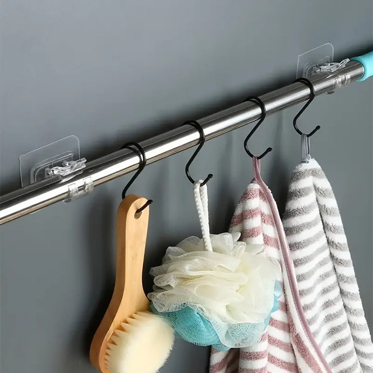 Self Adhesive Curtain Rod Holder, Adjustable Rod Bracket, Curtain Hook, No Drill and Nail Free Rod Hanger Wall Mount Hooks
