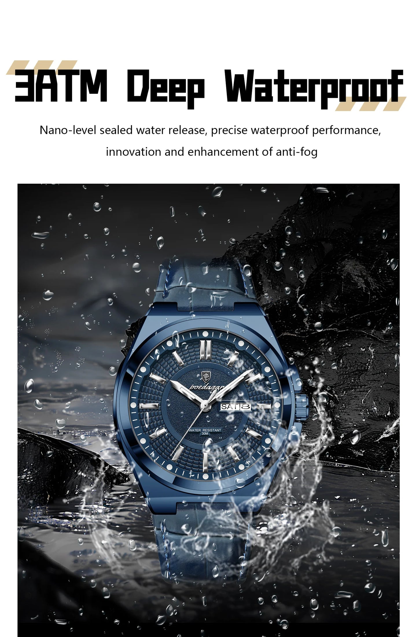 POEDAGAR Fashion Brand Man Wristwatch Waterproof Luminous Date Week Quartz Luxury Men's Watches Leather Business Men Watch Reloj