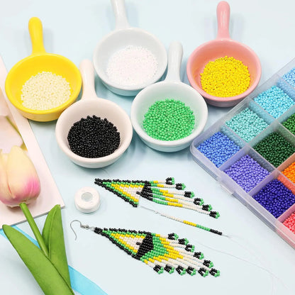 24 Grid 3mm Premium Glass Rice Beads Set 5200pcs Tiny Seed Beads Box Kit for Bracelet Necklaces Jewelry Making DIY Craft Beading