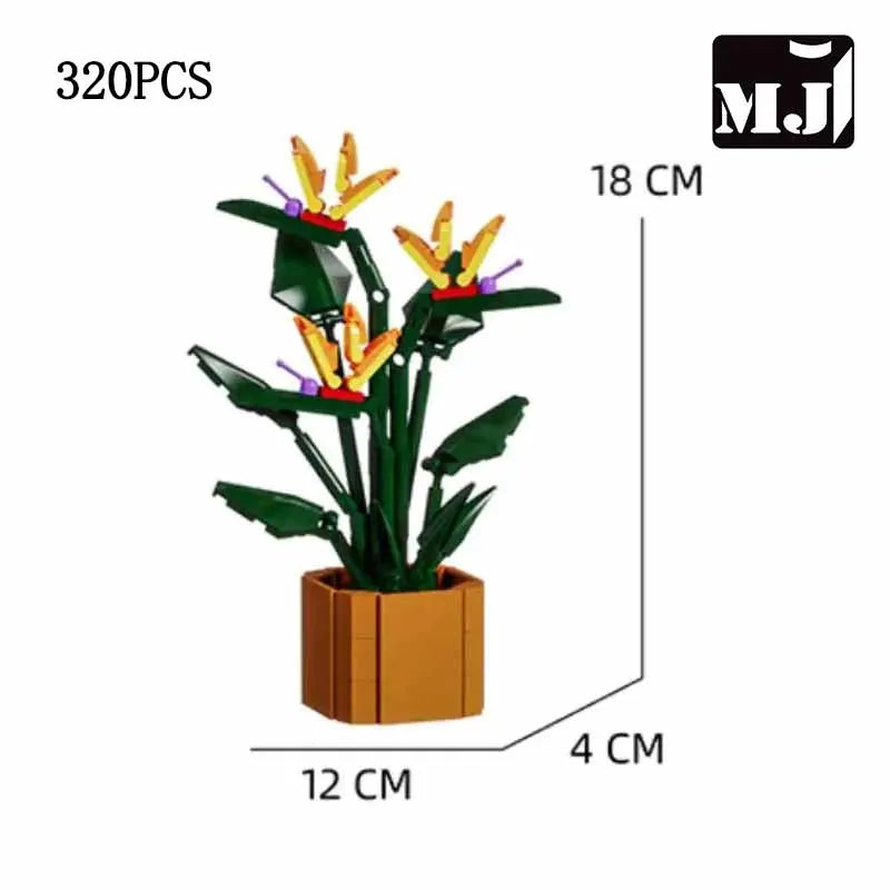 MJ BLOCK Sunflower Potted House Decoration Creativity MOC Model Bricks DIY Flowers Toy Building Block Gifts for Kids Girls