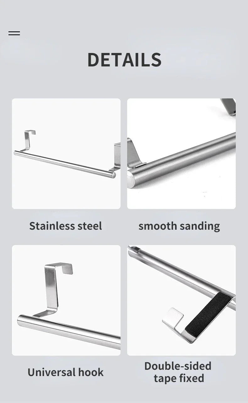 1Pcs Towel Rack Over Door Towel Bar Hanging Holder Stainless Steel Bathroom Kitchen Cabinet White Black Towel Rag Shelf Hanger