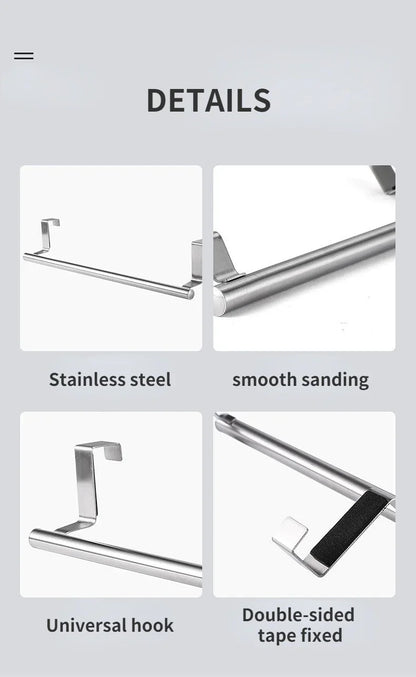 1Pcs Towel Rack Over Door Towel Bar Hanging Holder Stainless Steel Bathroom Kitchen Cabinet White Black Towel Rag Shelf Hanger